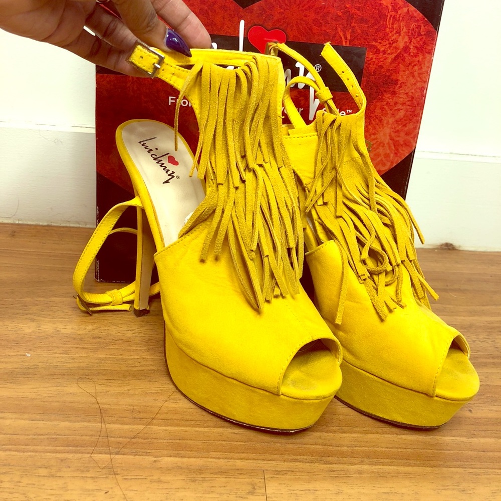 Yellow Suede Tassel Heels